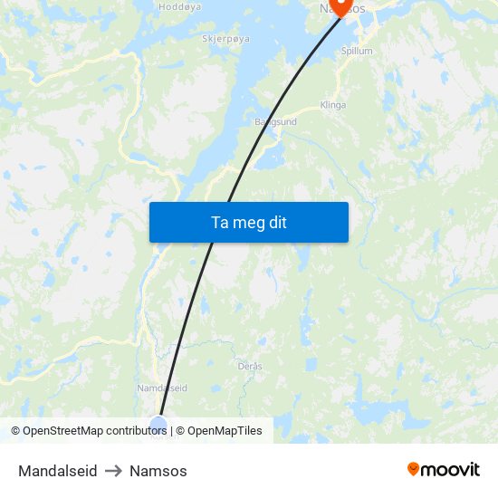 Mandalseid to Namsos map