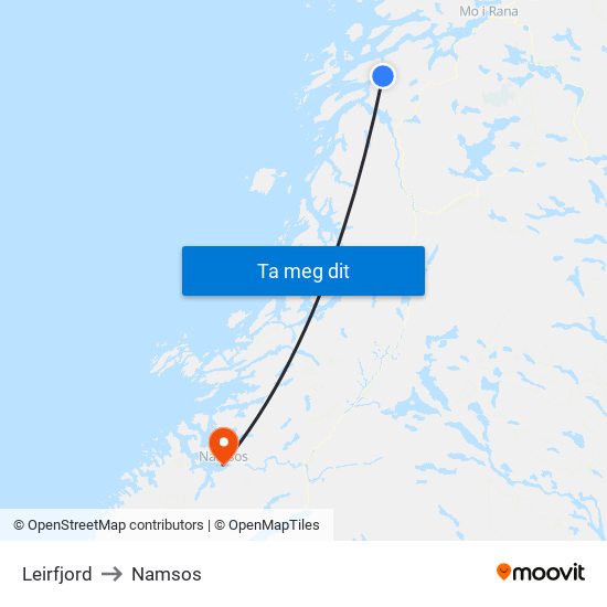 Leirfjord to Namsos map