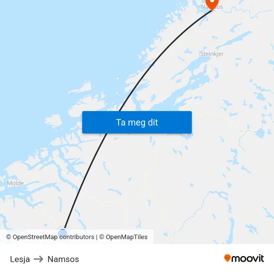 Lesja to Namsos map