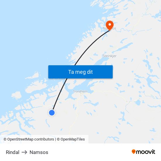 Rindal to Namsos map
