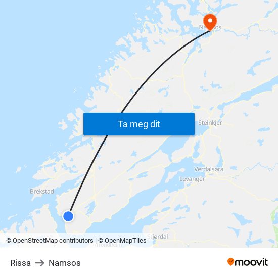 Rissa to Namsos map