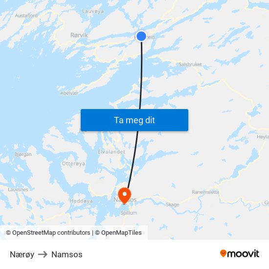 Nærøy to Namsos map