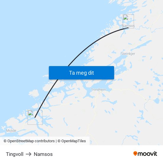 Tingvoll to Namsos map