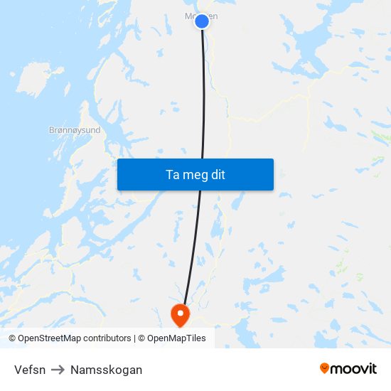 Vefsn to Namsskogan map