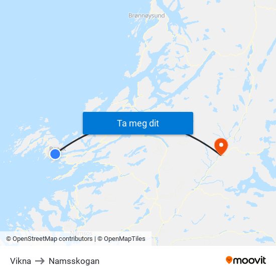 Vikna to Namsskogan map