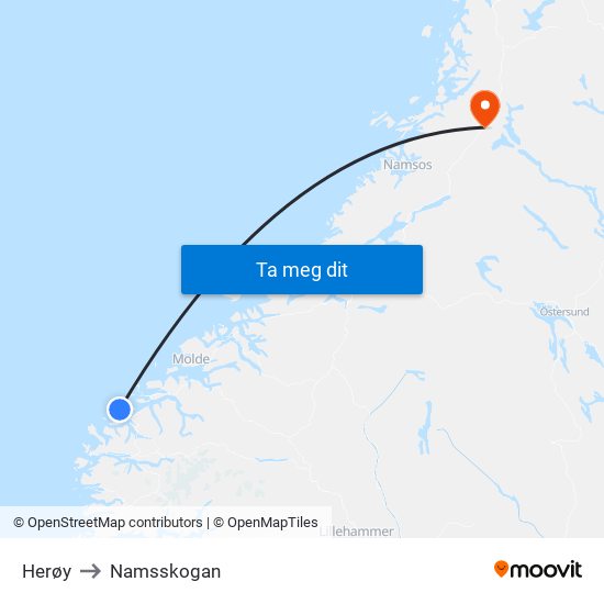 Herøy to Namsskogan map