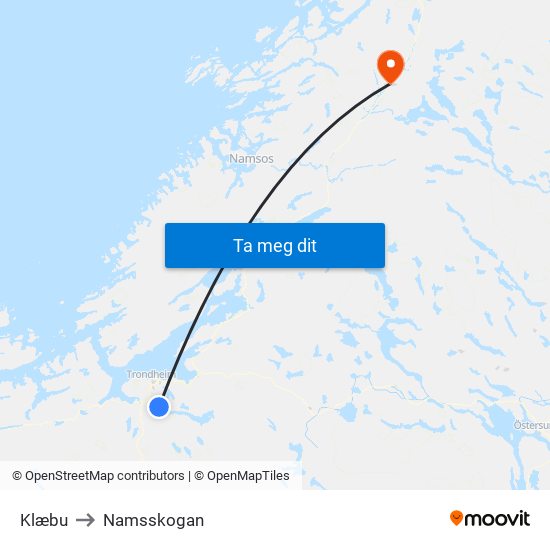 Klæbu to Namsskogan map