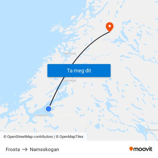 Frosta to Namsskogan map
