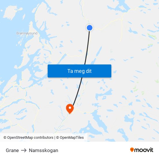 Grane to Namsskogan map