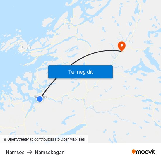 Namsos to Namsskogan map