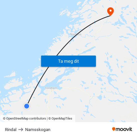 Rindal to Namsskogan map