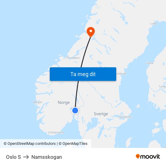 Oslo S to Namsskogan map