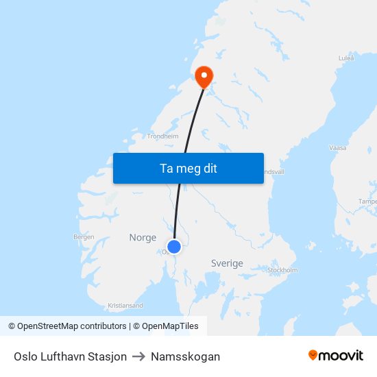 Oslo Lufthavn Stasjon to Namsskogan map