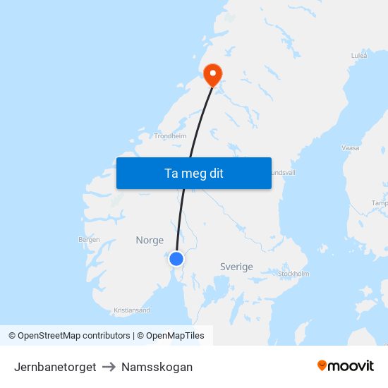 Jernbanetorget to Namsskogan map