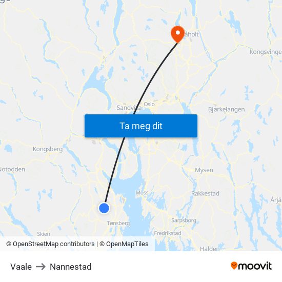 Vaale to Nannestad map