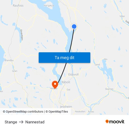 Stange to Nannestad map