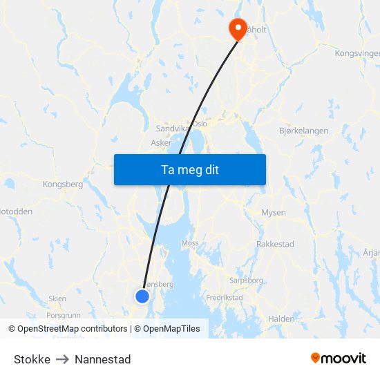 Stokke to Nannestad map