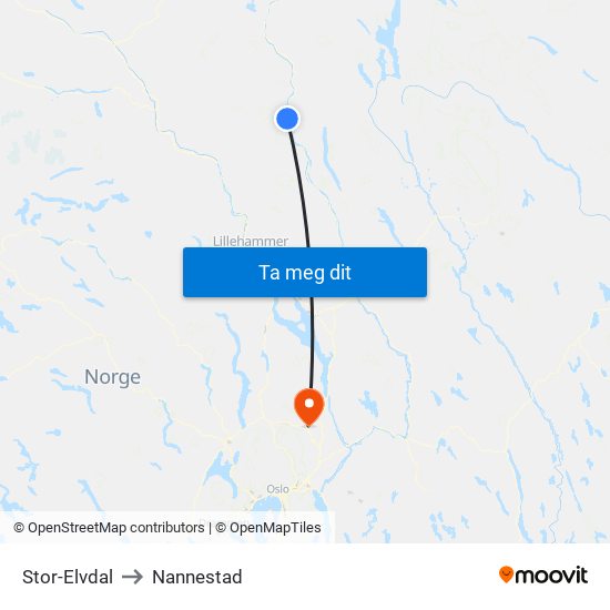 Stor-Elvdal to Nannestad map