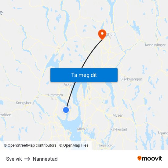 Svelvik to Nannestad map