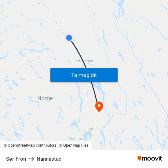 Sør-Fron to Nannestad map