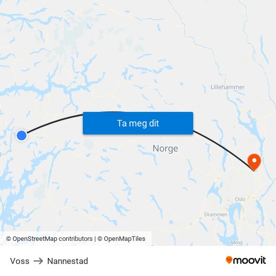 Voss to Nannestad map