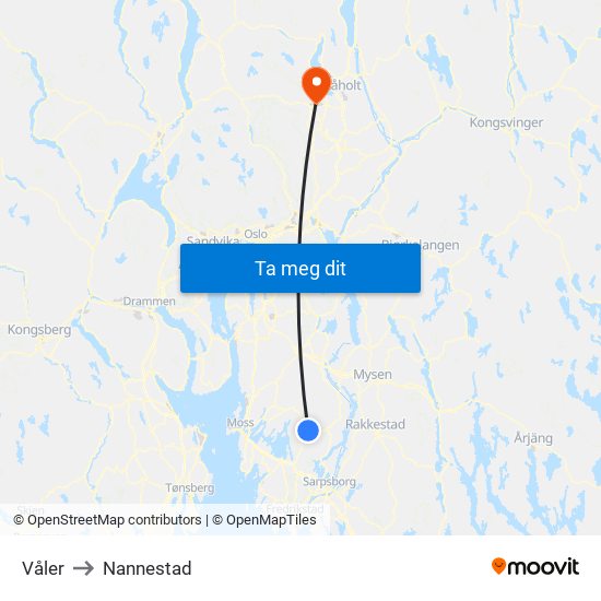 Våler to Nannestad map