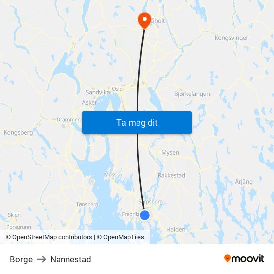 Borge to Nannestad map