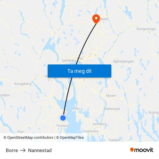 Borre to Nannestad map