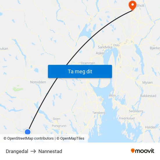 Drangedal to Nannestad map