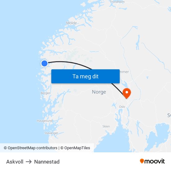 Askvoll to Nannestad map