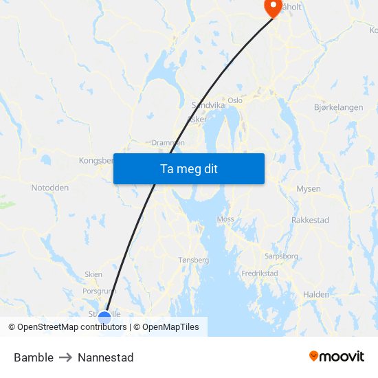 Bamble to Nannestad map