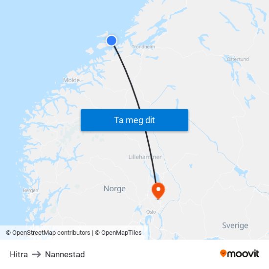 Hitra to Nannestad map