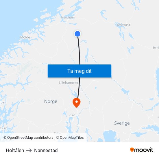 Holtålen to Nannestad map