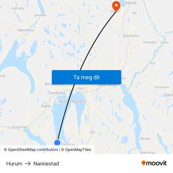 Hurum to Nannestad map