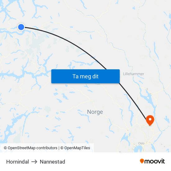 Hornindal to Nannestad map