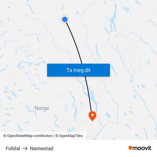 Folldal to Nannestad map