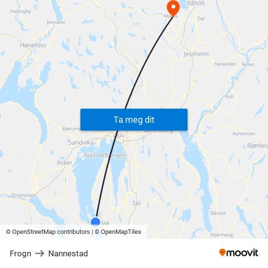 Frogn to Nannestad map