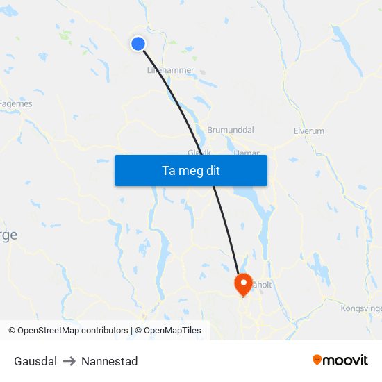 Gausdal to Nannestad map