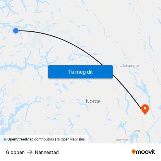 Gloppen to Nannestad map