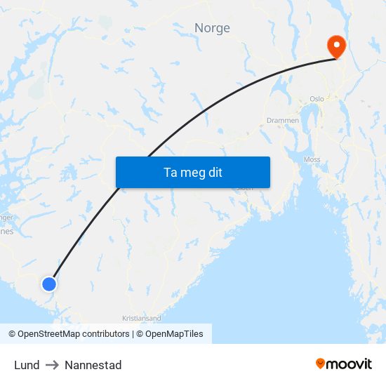 Lund to Nannestad map