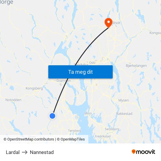 Lardal to Nannestad map