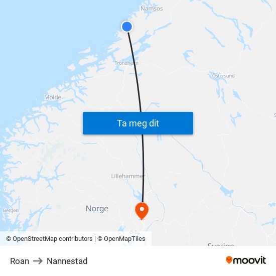 Roan to Nannestad map