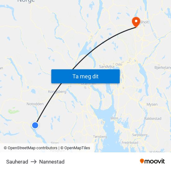 Sauherad to Nannestad map