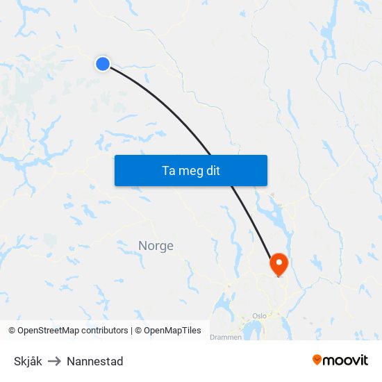 Skjåk to Nannestad map