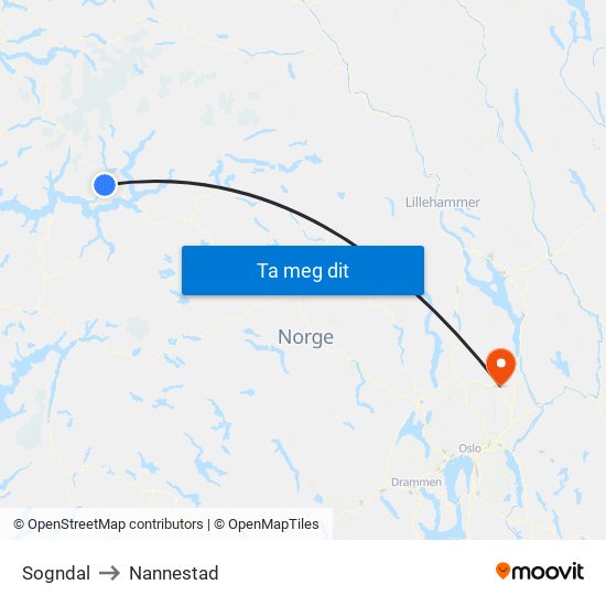 Sogndal to Nannestad map