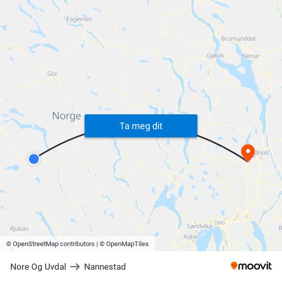Nore Og Uvdal to Nannestad map