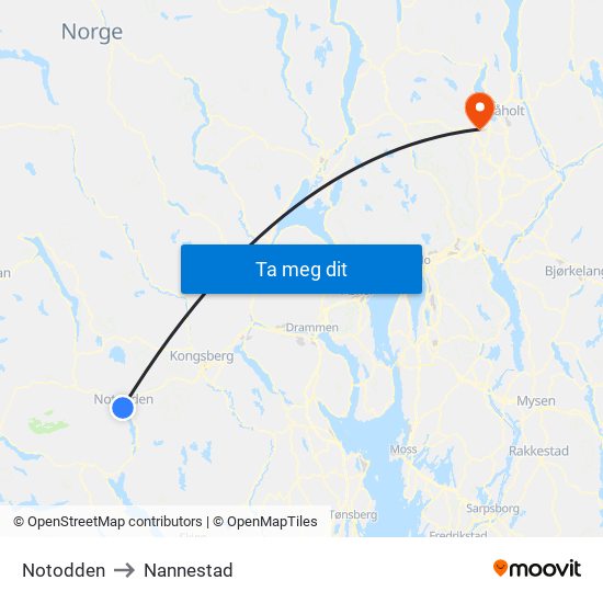 Notodden to Nannestad map