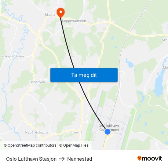 Oslo Lufthavn Stasjon to Nannestad map