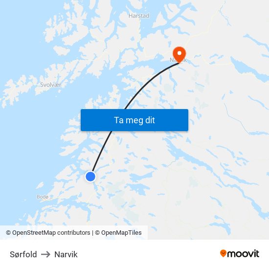 Sørfold to Narvik map
