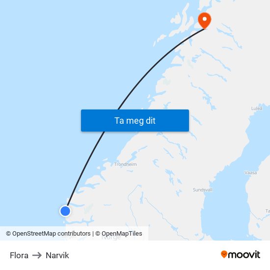 Flora to Narvik map